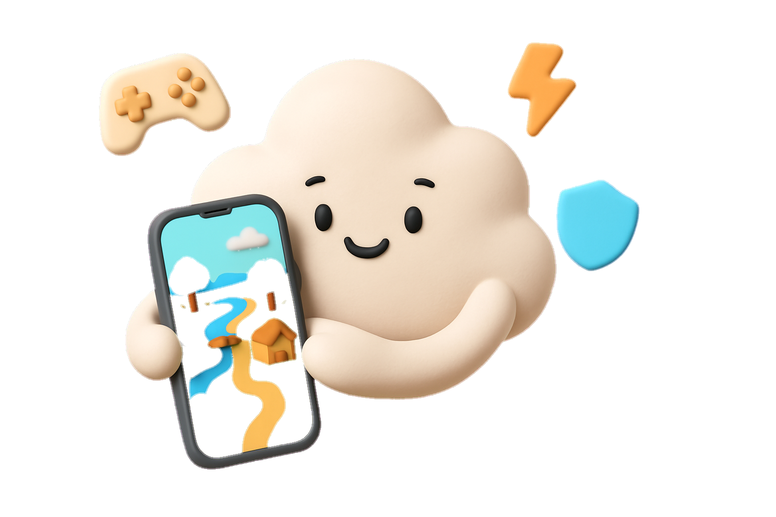 Cute Cloud Character with Phone